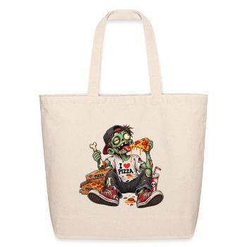Funny Zombie Eating Pizza - Eco-Friendly Cotton Tote - natural - Front