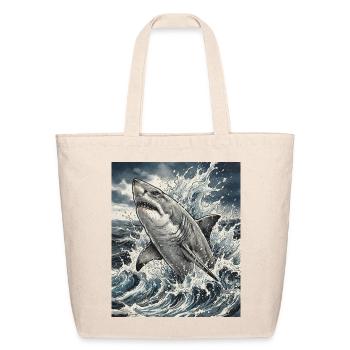 Shark Surge in Tidal Spray - Eco-Friendly Cotton Tote - natural - Front