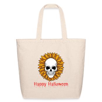 Sunflower Skull Halloween Tee - Eco-Friendly Cotton Tote - natural - Front