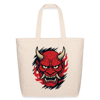 Demon Flame Oni Head - Eco-Friendly Cotton Tote - natural - Front
