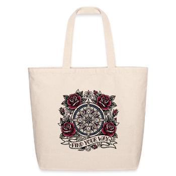 Find Your Way Vintage Compass Rose Tattoo Art - Eco-Friendly Cotton Tote - natural - Front