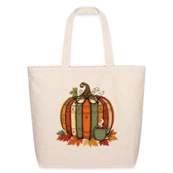 Halloween Fall Reading Pumpkin Book Teacher  - Eco-Friendly Cotton Tote - natural - Front