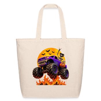 Spooky Skeleton Riding Monster Truck Halloween Boy - Eco-Friendly Cotton Tote - natural - Front