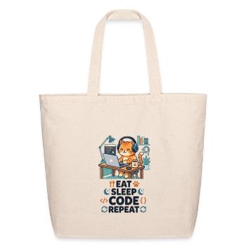 Cute Cat Programmer Eat Sleep Code Repeat - Eco-Friendly Cotton Tote - natural - Front