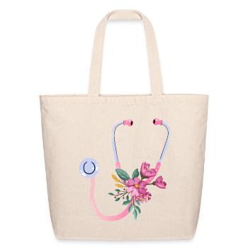 Floral Stethoscope - Eco-Friendly Cotton Tote - natural - Front