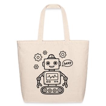 Robot Beep Kids Birthday Tech Nerd STEM - Eco-Friendly Cotton Tote - natural - Front