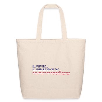 Life, Liberty, Happiness American Flag Font - Eco-Friendly Cotton Tote - natural - Front