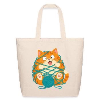 Cozy Cat in Yarn Ball - Eco-Friendly Cotton Tote - natural - Front