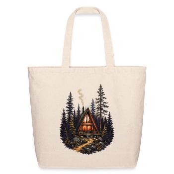 Vintage A Frame Cabin Woods Forest Nature Camping  - Eco-Friendly Cotton Tote - natural - Front