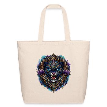 Mandala Panther Sacred Lotus Wildlife Art - Eco-Friendly Cotton Tote - natural - Front