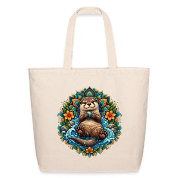 Mandala Otter Floral Water Nature Animal Art - Eco-Friendly Cotton Tote - natural - Front