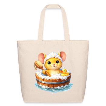 Cute Mouse Taking a Bath - Eco-Friendly Cotton Tote - natural - Front