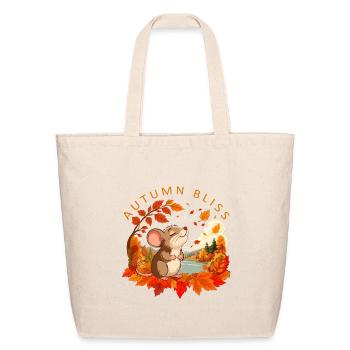 Autumn Bliss Mouse in Fall Leaves - Eco-Friendly Cotton Tote - natural - Front