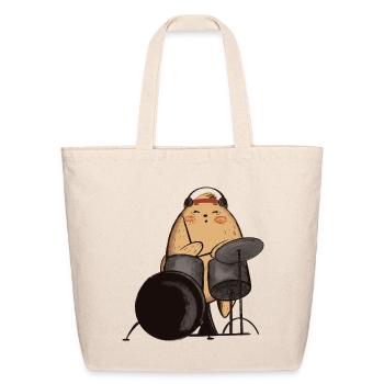 A cute cat Drummer  - Eco-Friendly Cotton Tote - natural - Front