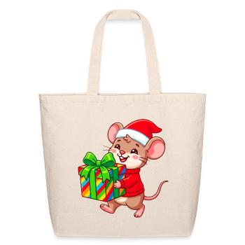 Cheerful Holiday Mouse Gift - Eco-Friendly Cotton Tote - natural - Front