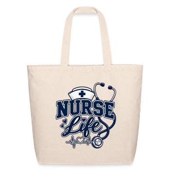 Nurse Life - Stethoscope Heartbeat Design - Eco-Friendly Cotton Tote - natural - Front