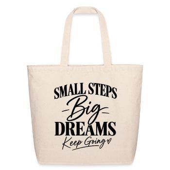 Petits pas : grands rêves – Typographie motivationnelle - Sac fourre-tout en coton naturel - naturel - Devant