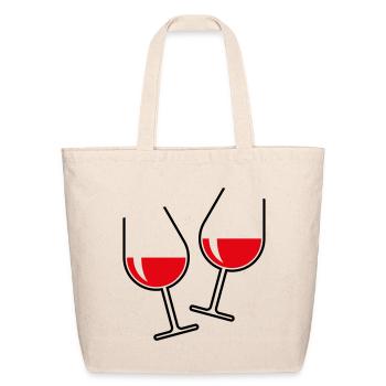 2 Toasting Red Wine Glasses (Bulbous / Open) - Eco-Friendly Cotton Tote - natural - Front