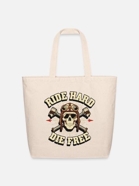 Ride Hard Die Free Skull Biker - Eco-Friendly Cotton Tote - natural