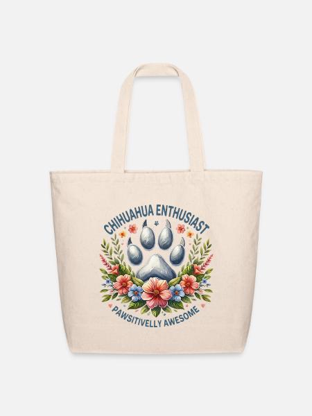 Chihuahua Enthusiast Floral Pawprint - Eco-Friendly Cotton Tote - natural