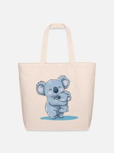 Mom and Baby Koalas Cuddle Embrace - Eco-Friendly Cotton Tote - natural