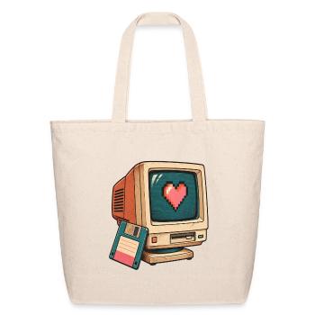 Pixel Heart on Vintage Computer - Eco-Friendly Cotton Tote - natural - Front