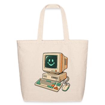 Retro Pixel Smile Computer - Eco-Friendly Cotton Tote - natural - Front