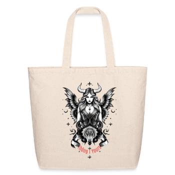 Horned Winged Goddess Wolf - Eco-Friendly Cotton Tote - natural - Front