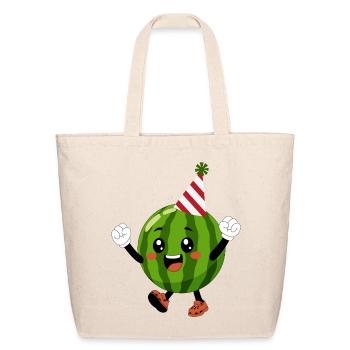 Watermelon Party Mascot Tee - Eco-Friendly Cotton Tote - natural - Front