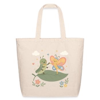 Caterpillar and butterfly dancing - Eco-Friendly Cotton Tote - natural - Front