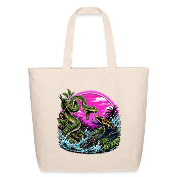 Neon Jungle Duel: Snake vs Frog - Eco-Friendly Cotton Tote - natural - Front