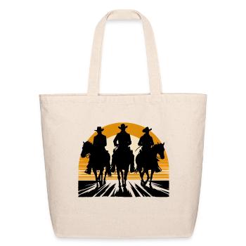 Sunset Cowboys Silhouette Shirt - Eco-Friendly Cotton Tote - natural - Front