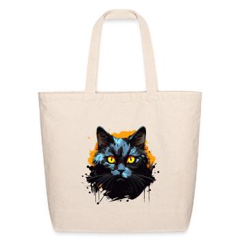 Neon Blue Cat Splash Portrait - Eco-Friendly Cotton Tote - natural - Front
