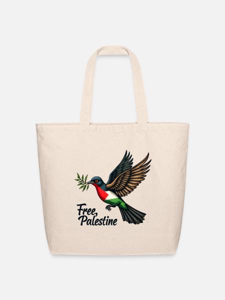 Free Palestine Hummingbird Flag Art - Eco-Friendly Cotton Tote - natural