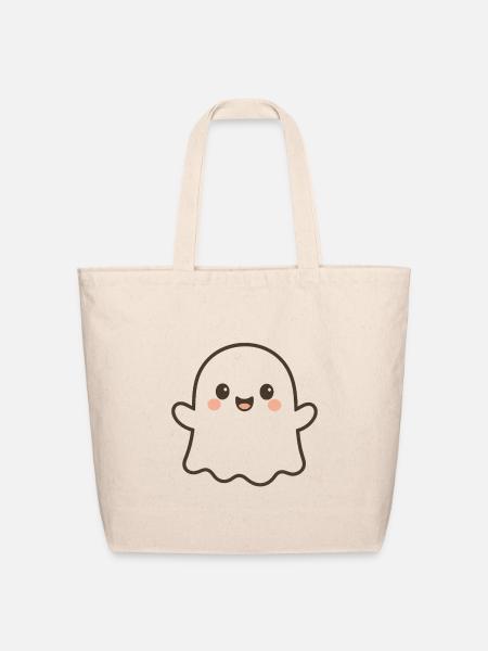 Chibi Ghost Cheer Print - Eco-Friendly Cotton Tote - natural