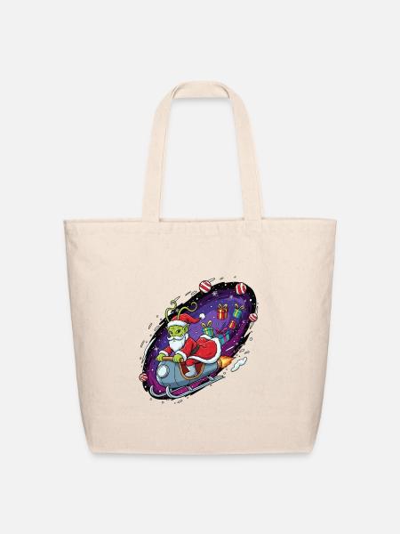 Cosmic Santa Rocket Sleigh - Eco-Friendly Cotton Tote - natural