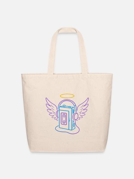 Neon Cassette Angel Wings - Eco-Friendly Cotton Tote - natural