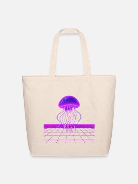 Neon Jellyfish Grid Dream - Eco-Friendly Cotton Tote - natural
