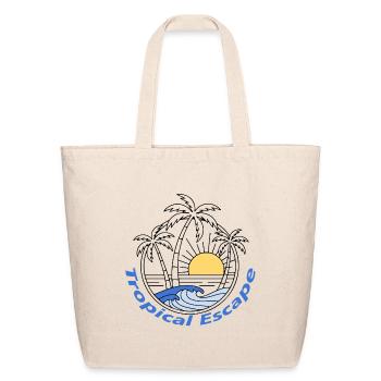 Tropical Escape Sunset Ocean Waves Monoline - Eco-Friendly Cotton Tote - natural - Front