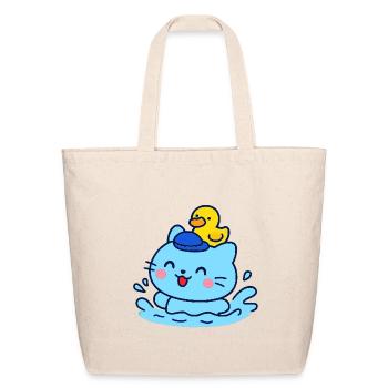 Blue Cat Sailor with Duck on Wave - Eco-Friendly Cotton Tote - natural - Front