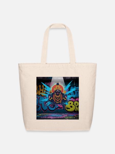 Graffiti Deity with Golden Crown - Eco-Friendly Cotton Tote - natural