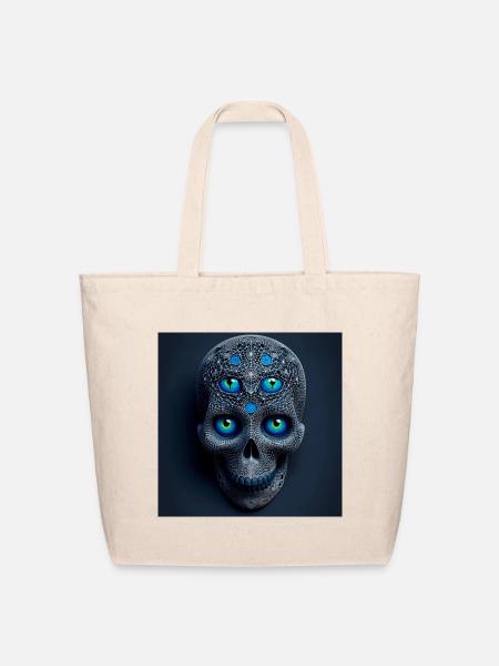 Geometric Skull with Neon Eyes - Eco-Friendly Cotton Tote - natural