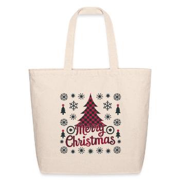 Checkerboard Christmas Tree t shirt design - Eco-Friendly Cotton Tote - natural - Front