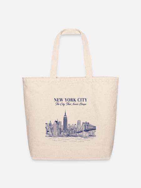 New York Skyline at Night - Eco-Friendly Cotton Tote - natural
