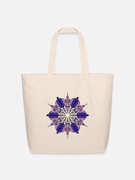 Midnight Purple Mandala Bloom - Eco-Friendly Cotton Tote - natural
