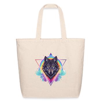 Neon Wolf in Geometric Triangle - Eco-Friendly Cotton Tote - natural - Front