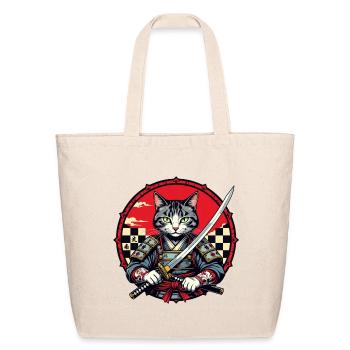 Cat Samurai Katana - Eco-Friendly Cotton Tote - natural - Front