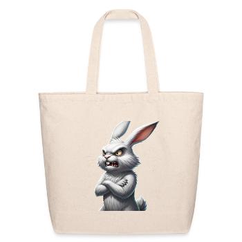 Fierce White Rabbit Grumpy Bunny Sharp Teeth - Eco-Friendly Cotton Tote - natural - Front