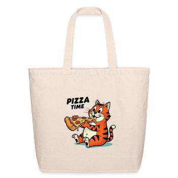 Pizza Time! Retro 60s Chubby Orange Tabby Cat Masc - Eco-Friendly Cotton Tote - natural - Front