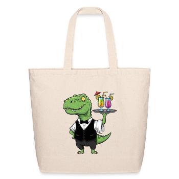 T-Rex Waiter Serving Tropical Cocktails - Eco-Friendly Cotton Tote - natural - Front